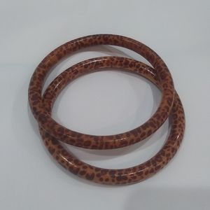 Leopard Print Safari Wooden Bangles, Set of 2
